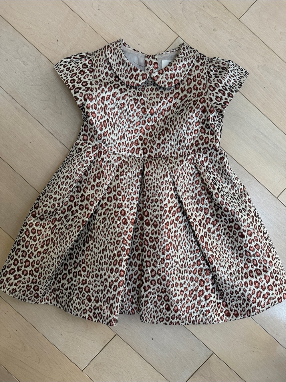 Bonpoint Cream Brown cheetah Leopard-Print jeweled buttons Dress